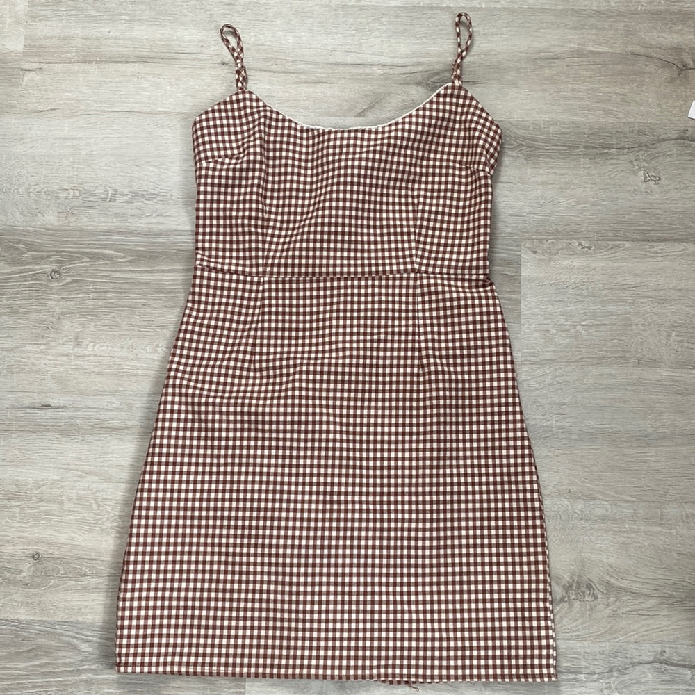 Urban Outfitters Brown and White Gingham Mini Dress